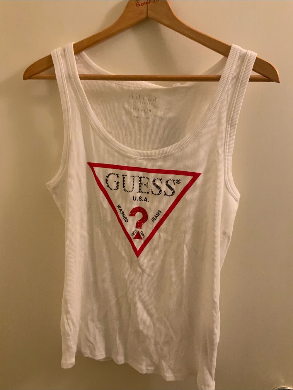 GUESS White Tank Top with Red Triangle Logo